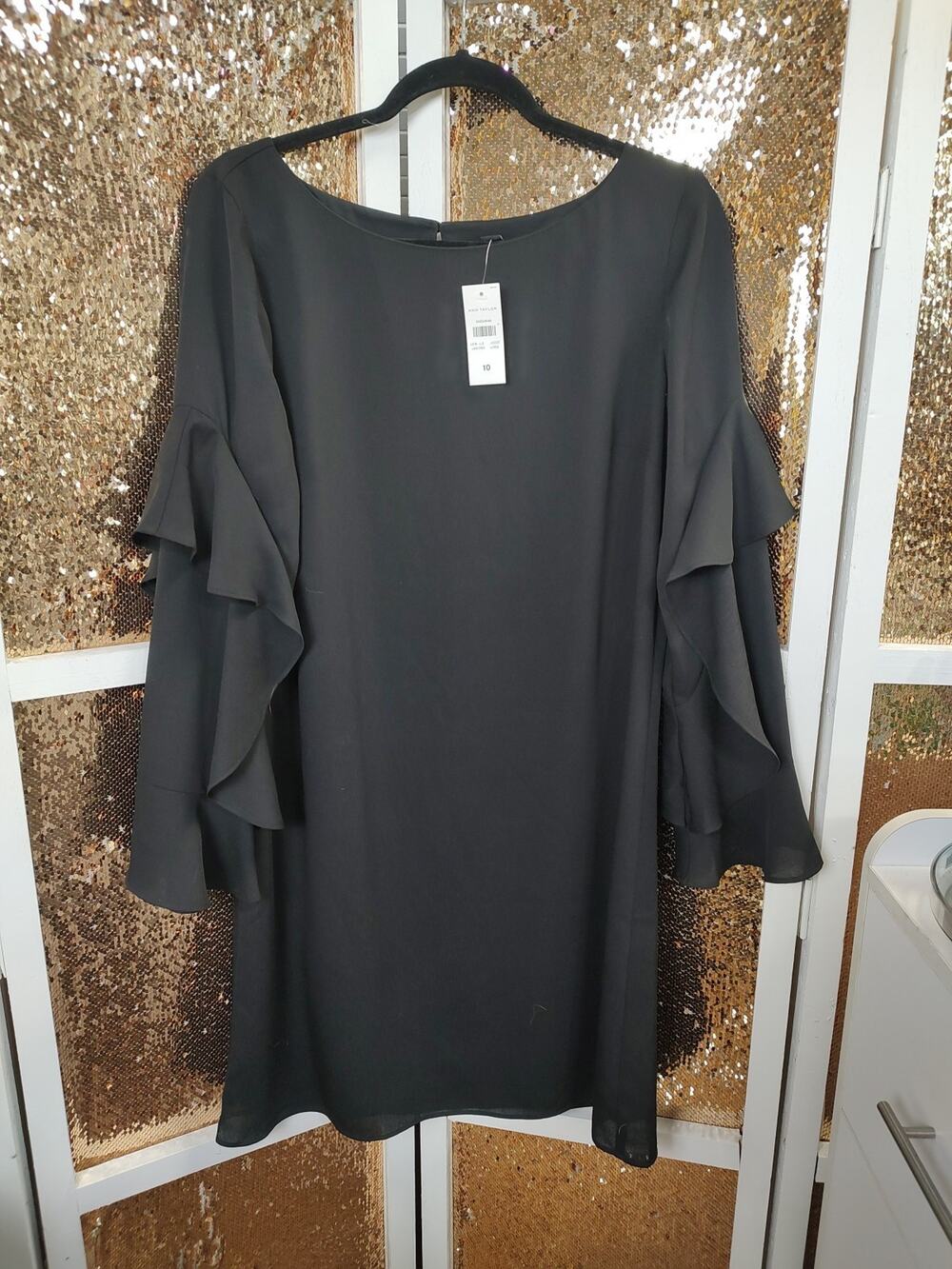 Ann Taylor Shift Dress Flutter Sleeves Black New With Tags Size 10